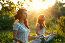 Femeie meditând în natură – echilibru între minte și trup