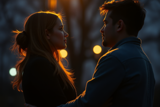 Doi oameni stând în tăcere, simbol al distanței emoționale și al lucrurilor nespuse dintre ei