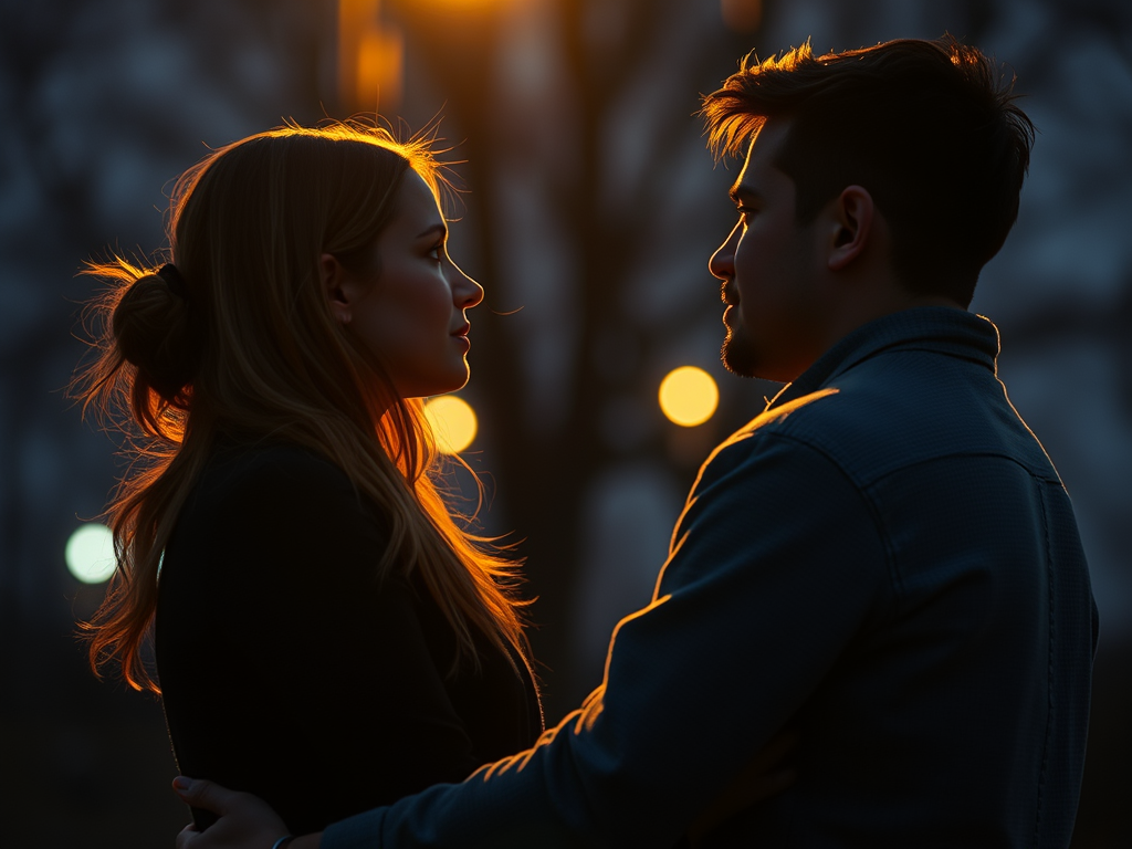 Doi oameni stând în tăcere, simbol al distanței emoționale și al lucrurilor nespuse dintre ei