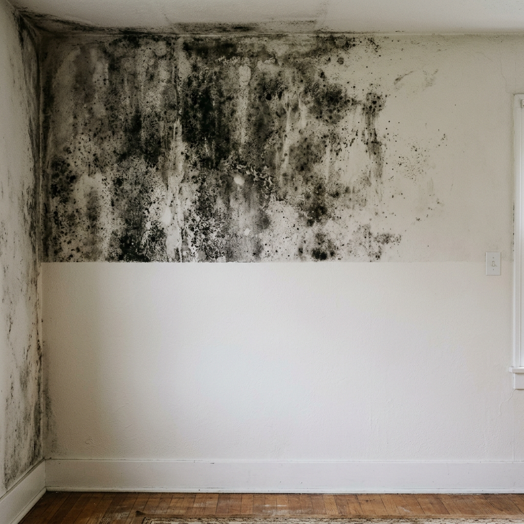 mucegai pe perete în casă înainte și după curățare